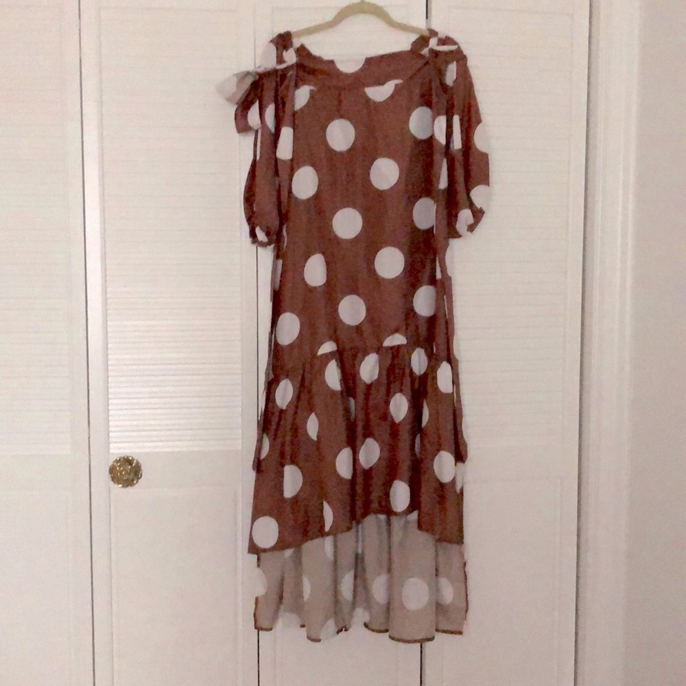 Off shoulder puff sleeves dress polka dot S/M